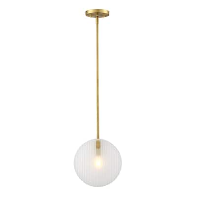 Sky Fall 60 Watt 1-Light Brushed Gold Contemporary Pendant Light with Etched Fluted Glass Shade - 10.75