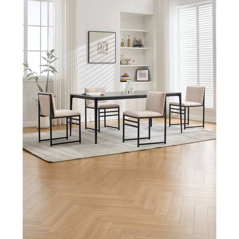 Modern Dining Chairs Simple Dining Chairs with Upholstered Linen Cushions and Backrest, for Dining Room, 2-Piece Set