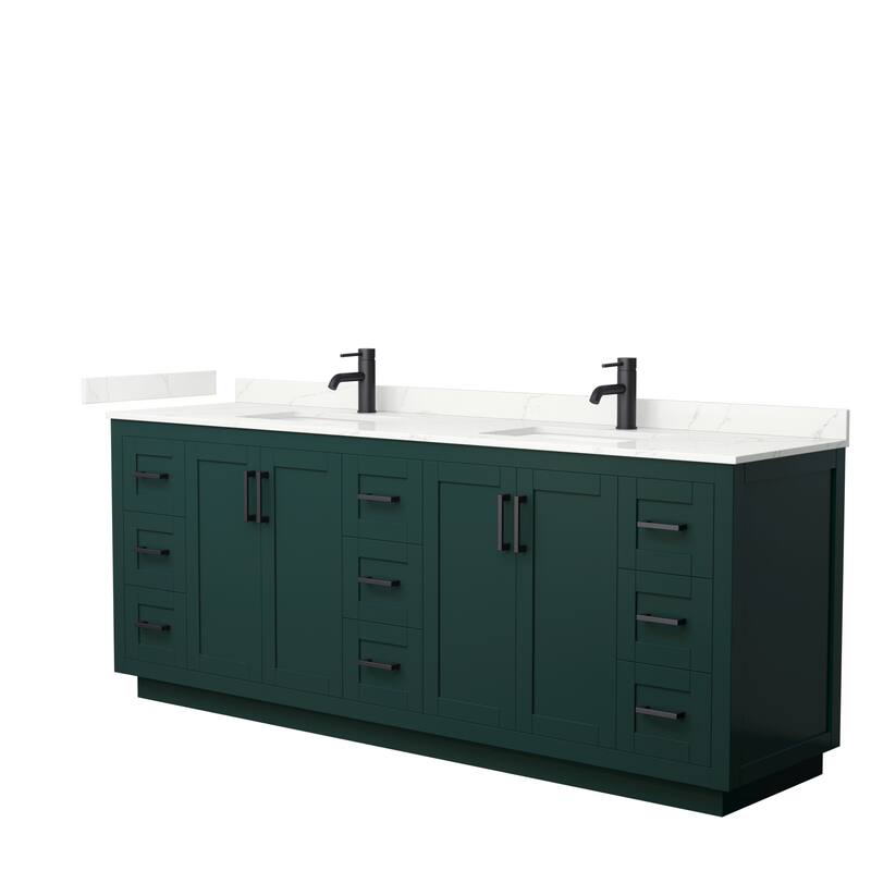 Miranda 84-inch Double Vanity, Quartz Top - Green, Black Trim, Giotto Quartz Top
