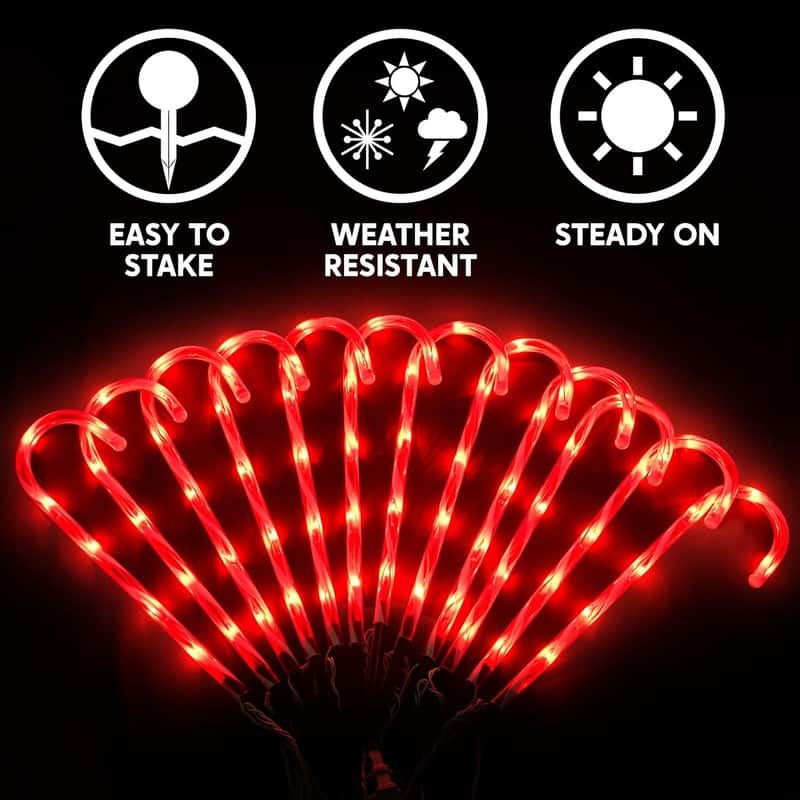 17" Christmas Candy Cane Lights, Christmas Pathway Lights with 72 Red, 12 Packs Candy Christmas Lights Candy Cane