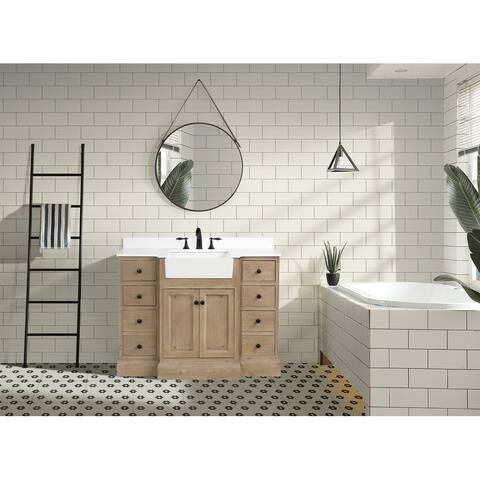 Kelly 48" Bathroom Vanity, Weathered Fir Finish, White Engineered Stone Countertop