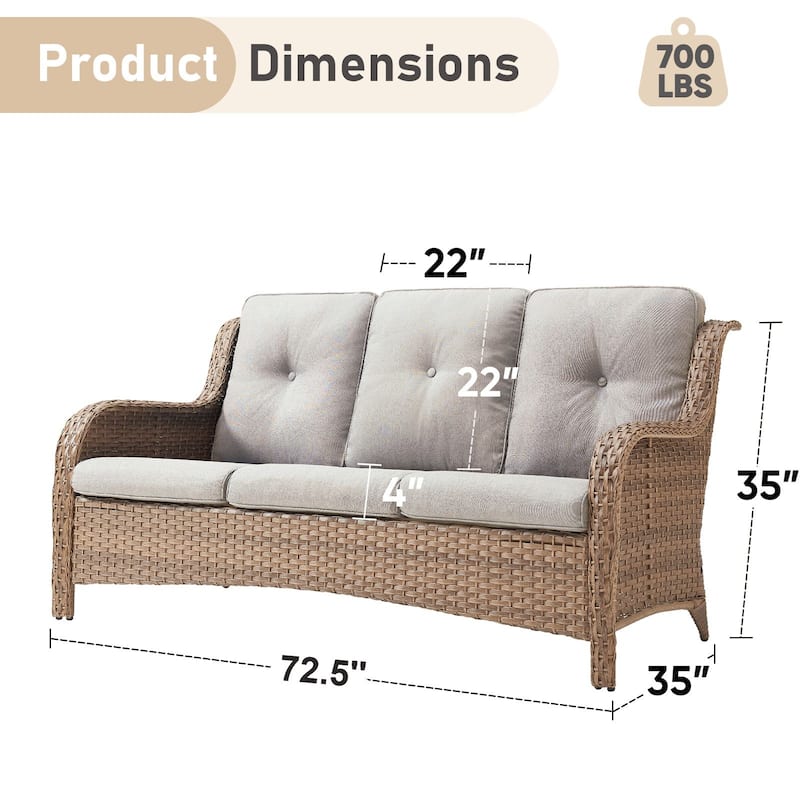 Pocassy 3-Seat Sofa Wicker Sofa Yellow-Beige - Yellow