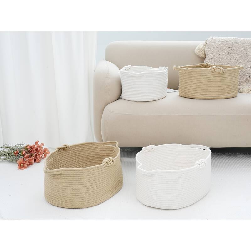 1 Pack Woven Storage Basket Bin with Handle for Blankets, Clothes, Shoes, Organizer Bin for Living Room Home Decor Shelf Closet