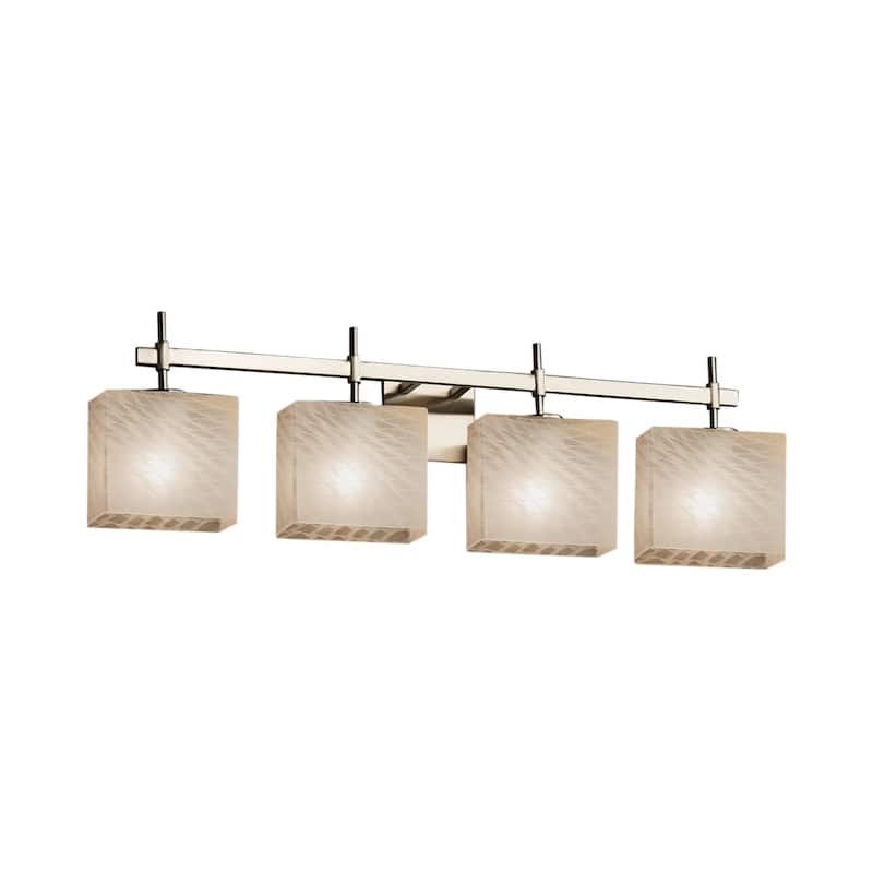 Justice Design Fusion Union 4-light Brushed Nickel Bath Bar, Weave Rectangle Shade
