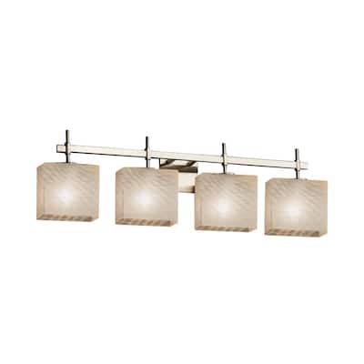 Justice Design Fusion Union 4-light Brushed Nickel Bath Bar, Weave Rectangle Shade