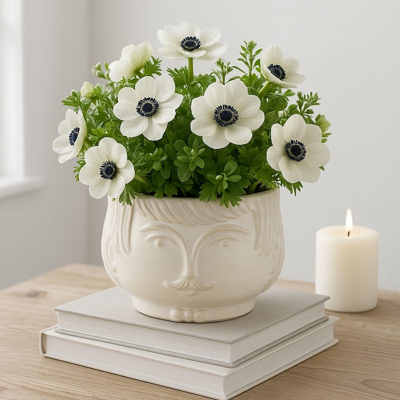 Ceramic Abstract Face Shaped Planter - White, 7" - Antique White