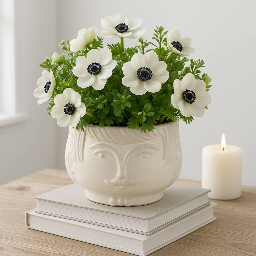 Ceramic Abstract Face Shaped Planter - White, 7"