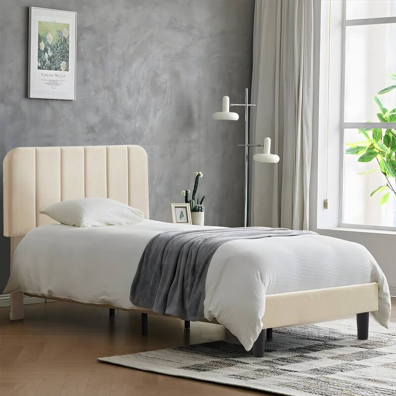 Javlergo Upholstered Platform Bed Frames with Height Adjustable Headboard, Sturdy Wooden Slats/Noise-free