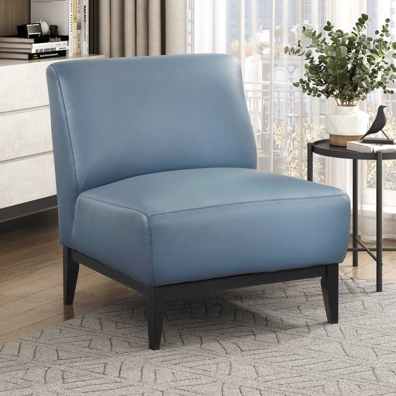 Hayes 28.5" Leather Accent Chair - Black Finish Solid Wood Legs