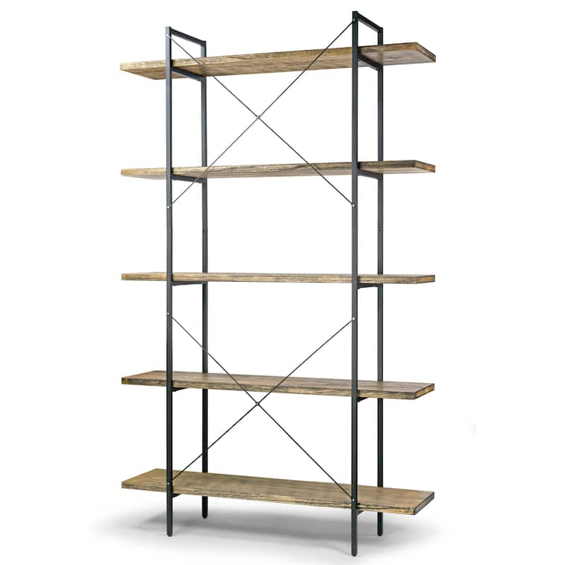 Amrit 84.5" Wood Shelf Metal Frame Etagere Five-shelf Bookcase