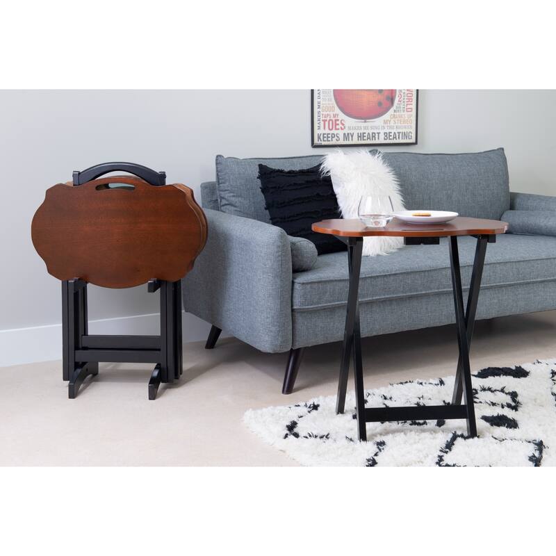 5-Piece Wooden Folding Tray Table Set - 26.25" - Brown and Black