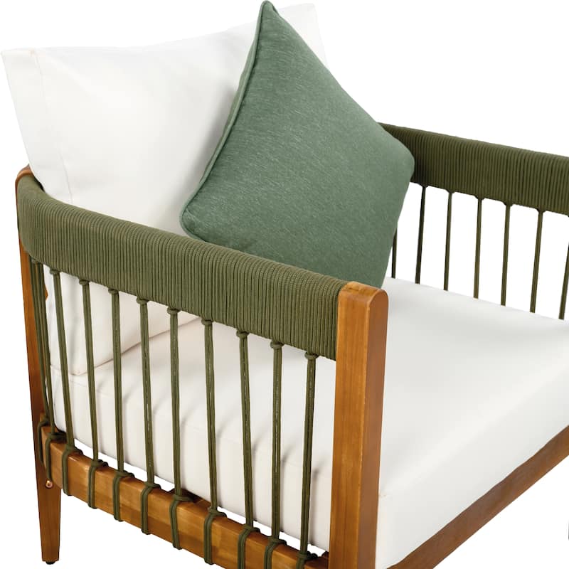 [Set of 2] Acacia Wood Outdoor Club Chair with Handwoven Rope Accents & Curved Backrest - Water-Resistant,Removable Cushions