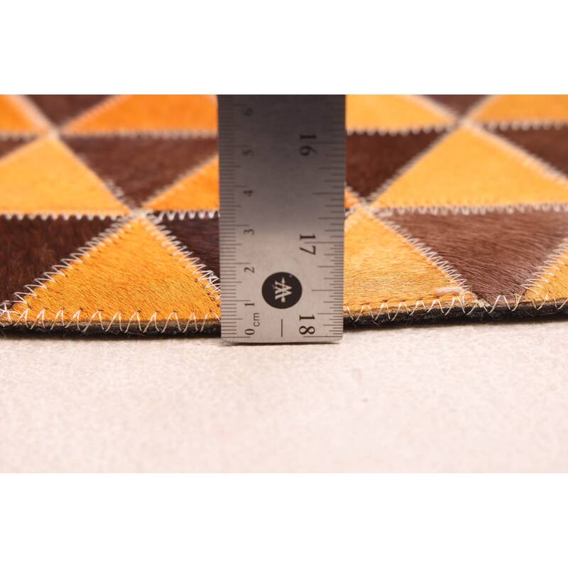 ECARPETGALLERY Handmade Cowhide Patchwork Orange Leather Rug - 7' x 7'