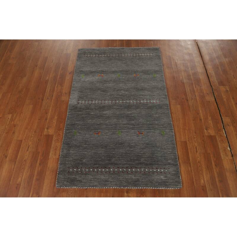 Hand Knotted Oriental 100% Wool Carpet Tribal Tribal Greys & Charcoal Gabbeh Area Rug - 4' 11'' X 3' 0''