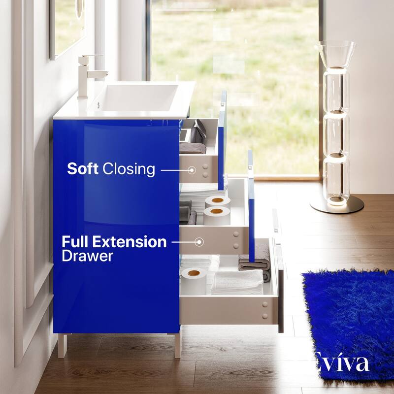 Eviva Malmo 24"W Blue Bath Vanity with Porcelain Integrated Sink