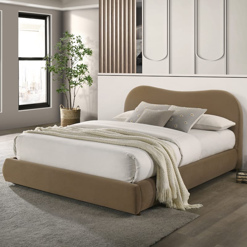 Furniture of America Niric Modern Fabric Upholstered Platform Bed with Storage Footboard