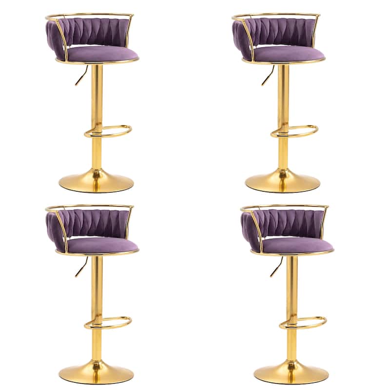 Velvet Upholstered Adjustable Bar Stool Swivel Counter Chair Set of 2