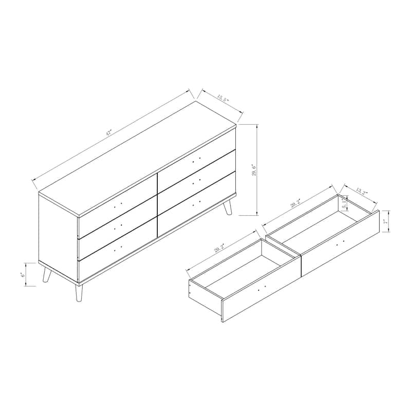 DH BASIC Mid-Century Modern Distressed Grey 47-inch Wide 6-Drawer Dresser by Denhour