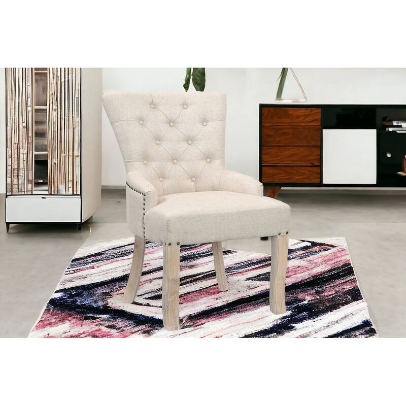 HomeRoots 24" Beige Fabric Tufted Arm Chair - 23.5' X '35.5' X '27 - 23.5' X '35.5' X '27