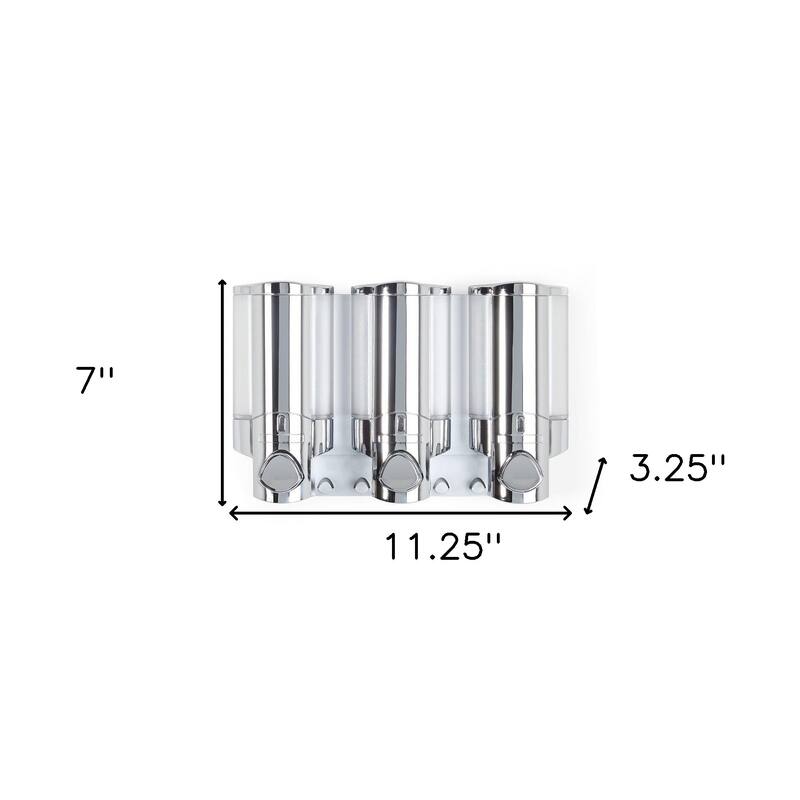 HomeRoots Silver Heavy Duty Plastic Three Chamber Wall Mount Soap Dispenser - 11.25' X '7' X '3.25