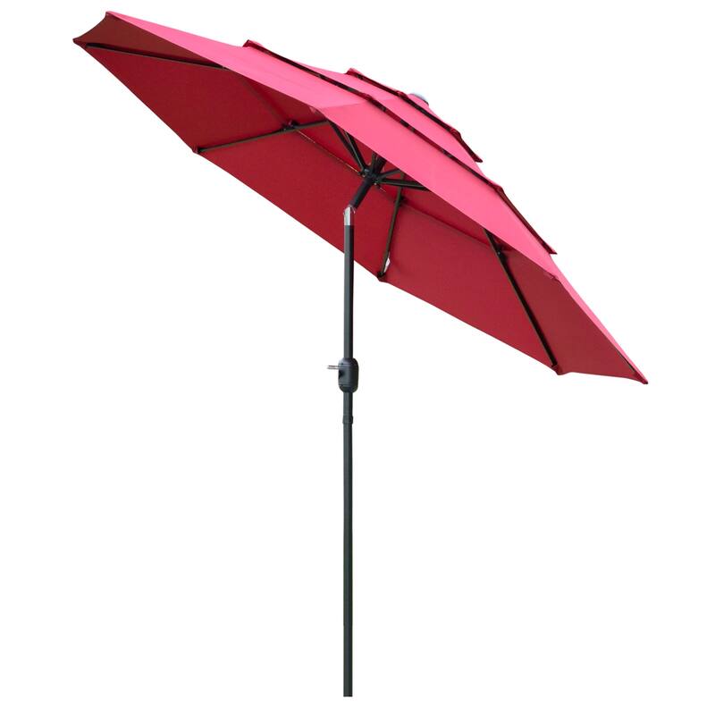 3 Tier Patio Umbrella Outdoor Sunshade with Crank, Push Button Tilt for Deck Backyard and Lawn, Burgundy