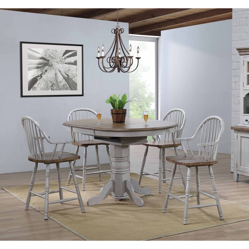 Extendable Dining Table Set - 5 Piece Pub Table & 4 Barstools - 42" Round to 60" Oval