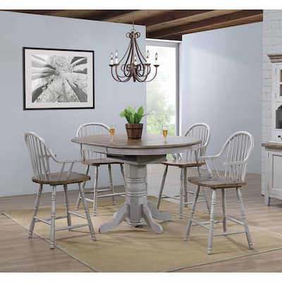 Extendable Dining Table Set - 5 Piece Pub Table & 4 Barstools - 42" Round to 60" Oval