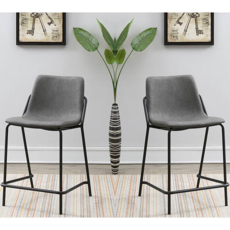 Trendy Black Matal Frame with Grey Leatherette Seat Counter Height Dining Stools (Set of 2)