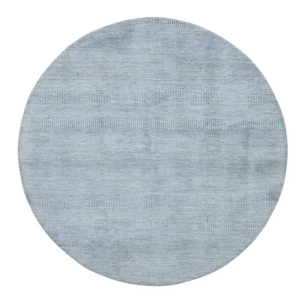Shahbanu Rugs Medium Gray, Wool and Silk, Grass Design, Hand Knotted, Round Oriental Rug (10'x10
