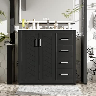 Freestanding 36'' Bathroom Vanity with Ceramic Sink, 3 Drawers, Soft Closing Doors & Solid Wood Frame