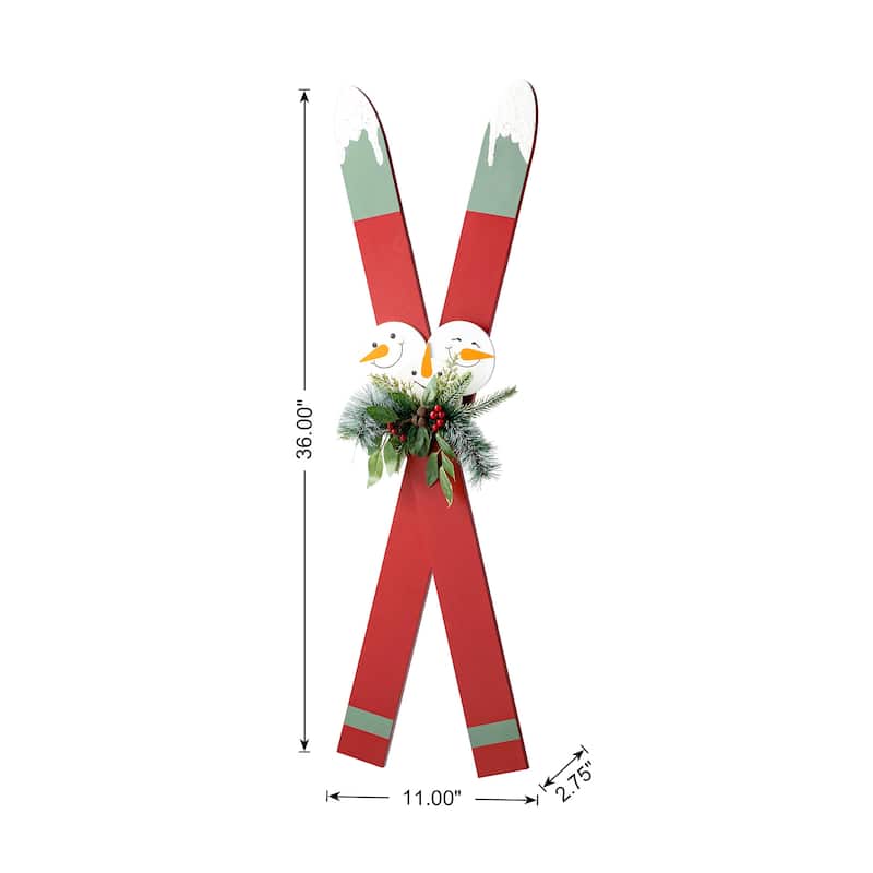 Glitzhome 35"H Christmas Wooden/Galvanized Ski Porch Decor