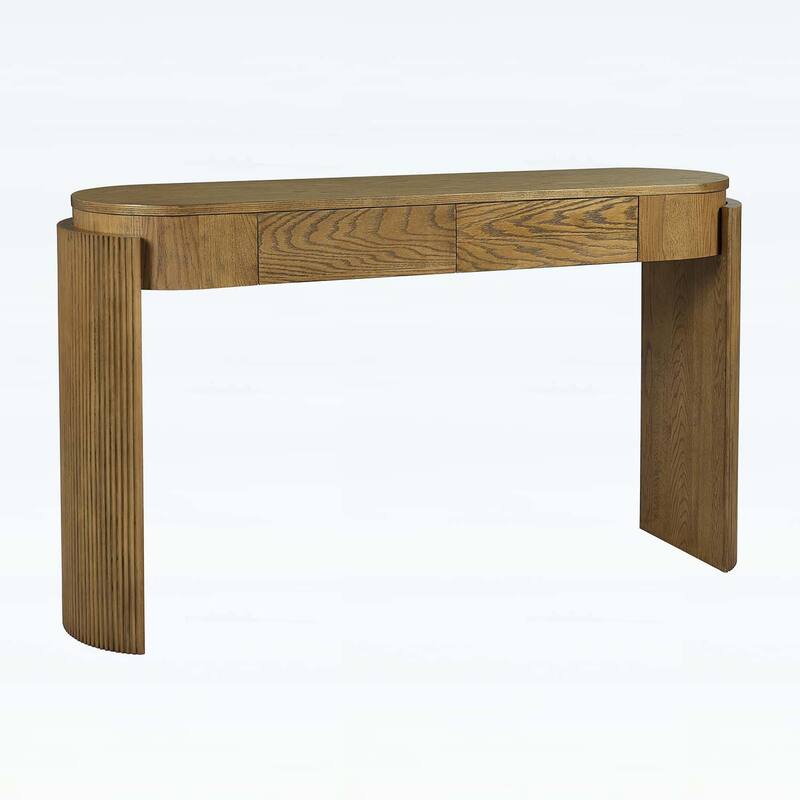 Console Table with Fluted Design,Oval Top and 2 Drawers for Entryway and Living Room