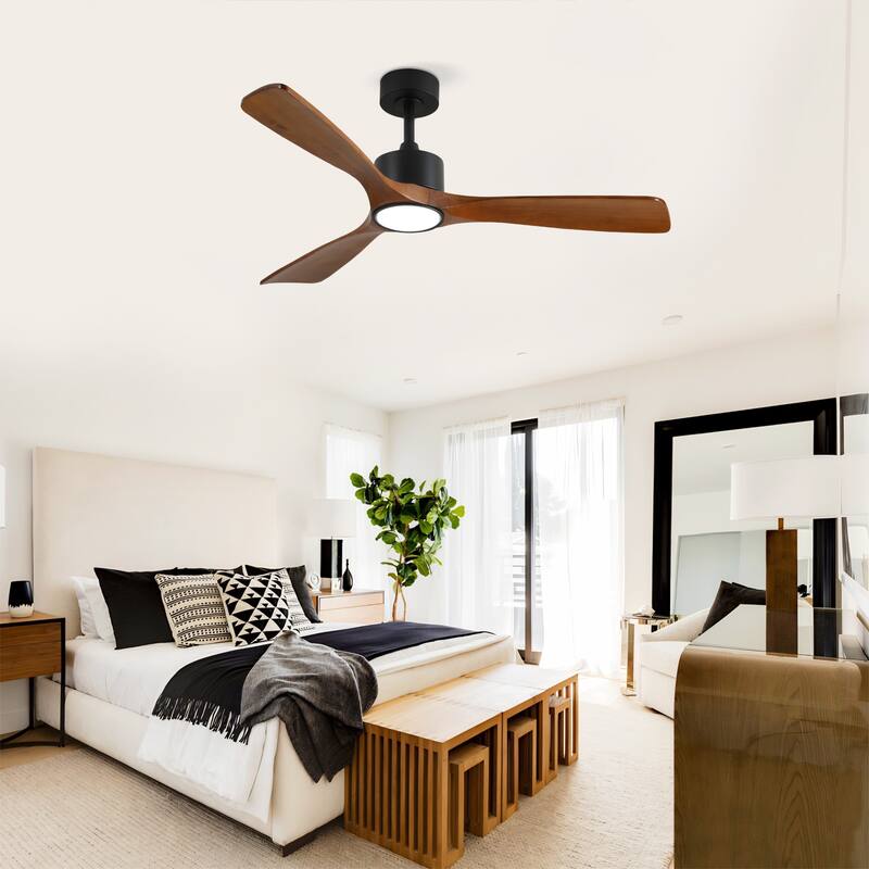 3 Rod Solid Wood Ceiling Fan With Light Kit Dimmable LED