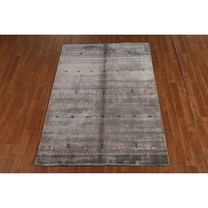 Hand Knotted Oriental 100% Wool Carpet Tribal Tribal Greys & Charcoal Gabbeh Area Rug - 5' 10'' X 3' 1''