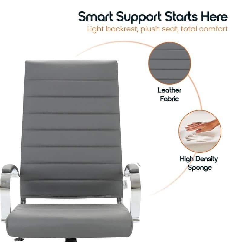 Benmar High-Back Leather Office Desk Chair in Stainless Steel Frame Adjustable Height Tilt Lock 360 Swivel Ergonomic Chair
