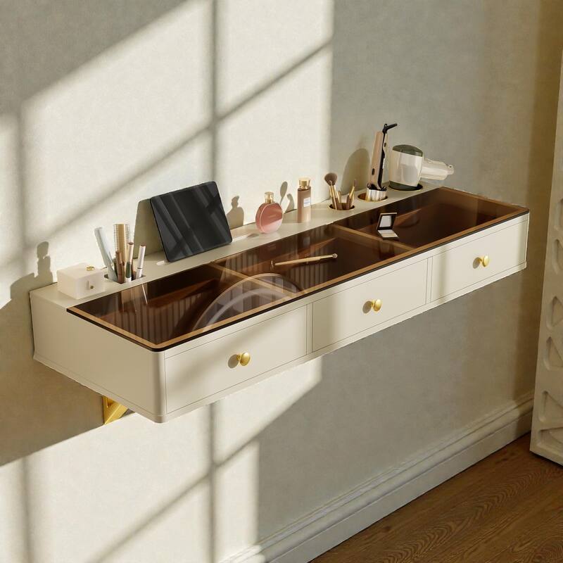 47'' Floating Vanity Shelf with Drawer, Wall-Mounted Makeup Desk, Space-Saving Floating Table for Bedroom & Bathroom