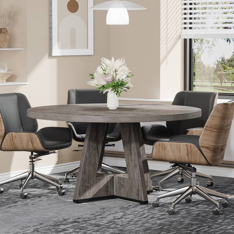 47-inch Round Conference Table for 4-6 People, Wooden Meeting Room Table - Grey