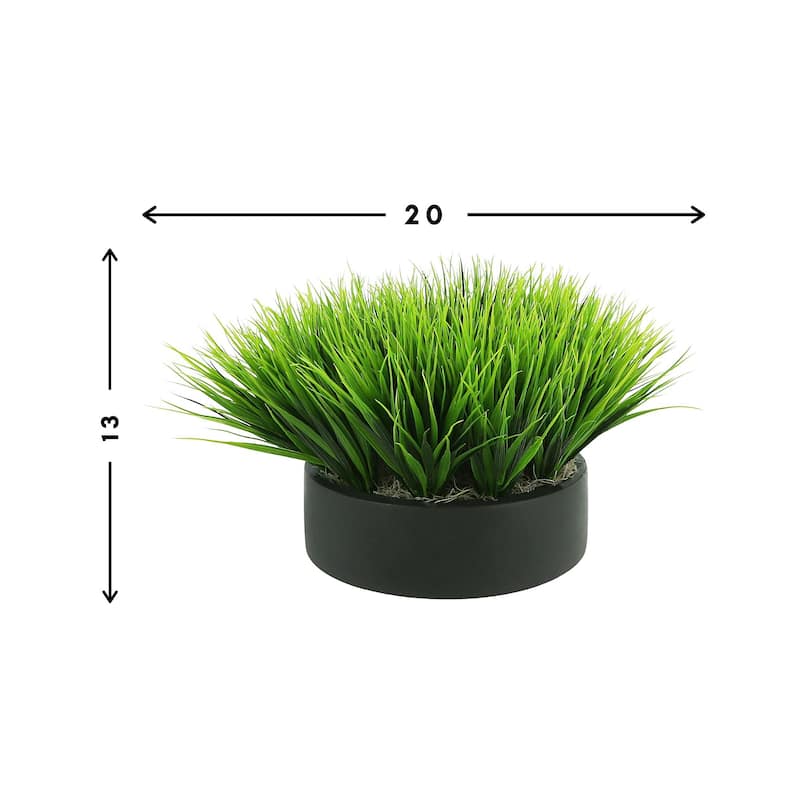 Grass Arrangement in a Round Fiberstone Planter - Green