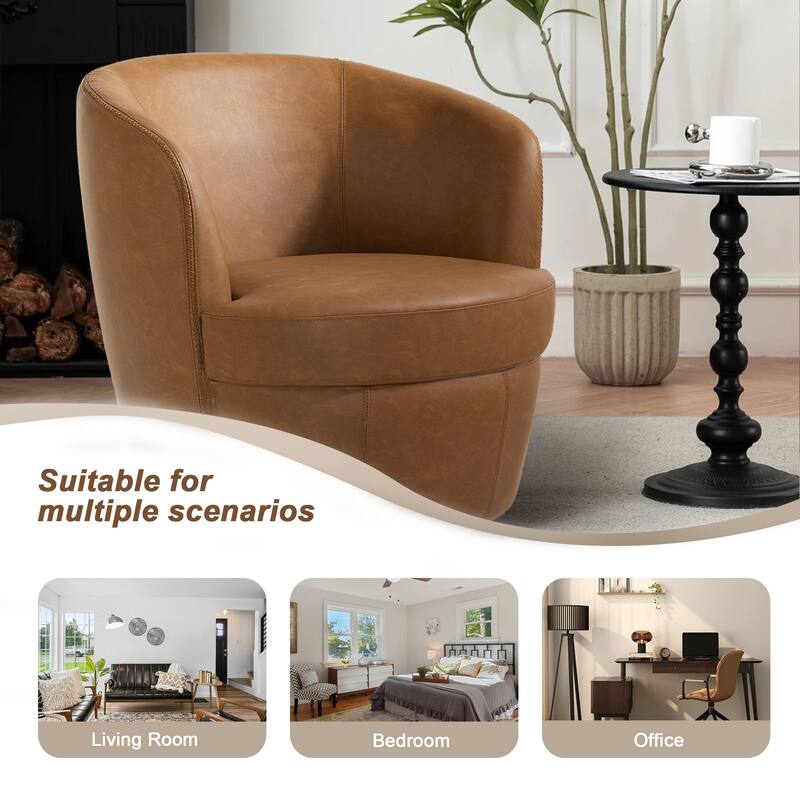 Faux Leather Swivel Barrel Accent Chair for Living Room