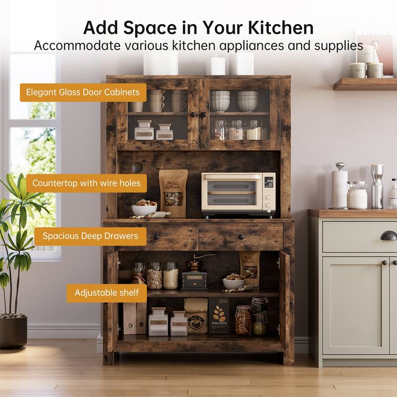 Kitchen Pantry Storage Cabinet, Freestanding Hutch Cabinet with Buffet Cupboard, Tall Storage Cabinets