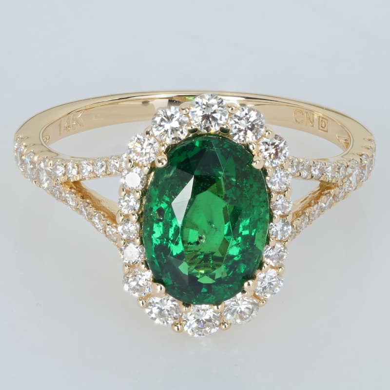 Miadora 2 5/8ct TGW Oval-Cut Tsavorite 5/8ct TDW Diamond Cocktail Split Shank Ring in 14k Yellow Gold