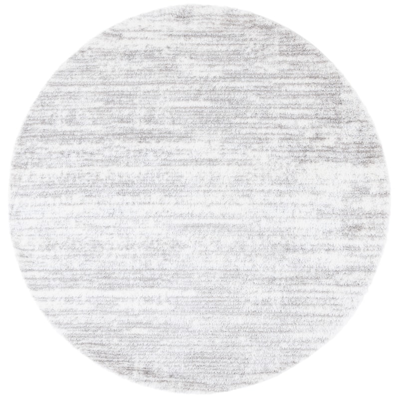 SAFAVIEH Tahoe Shag Yaprak Abstract 1.2-inch Thick Rug - 6'7" Round - Ivory/Grey - Round