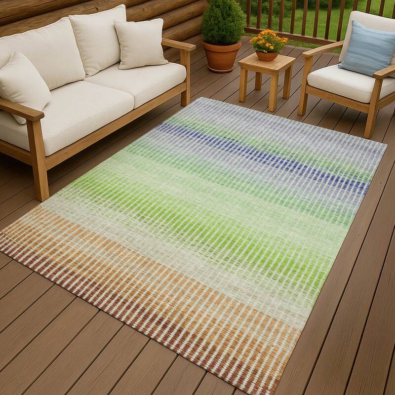 Machine Washable Indoor/ Outdoor Contemporary Stripes Chantille Rug