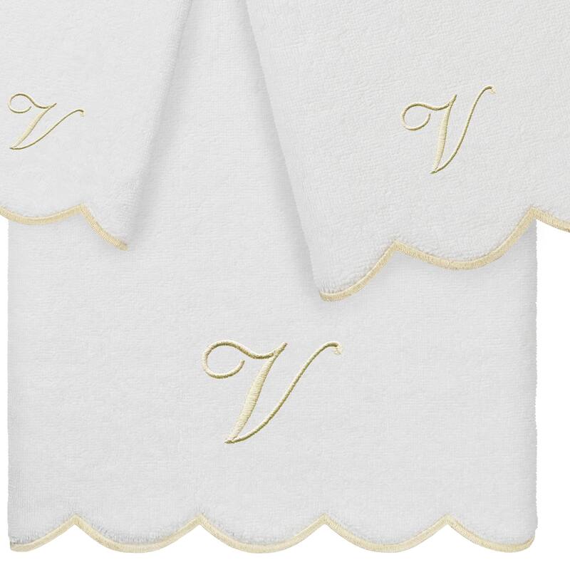 Authentic Hotel and Spa 100% Turkish Cotton Beige ADORNIA Scallop Personalized 3 Piece Towel Set - 3 Piece Set