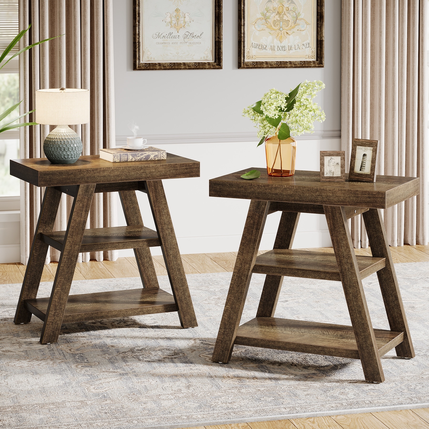 Side Table (Set of 2), 3-Tier End Table, Side Table for Couch, Bedside Nightstand for Bedroom, Living Room, Small Spaces