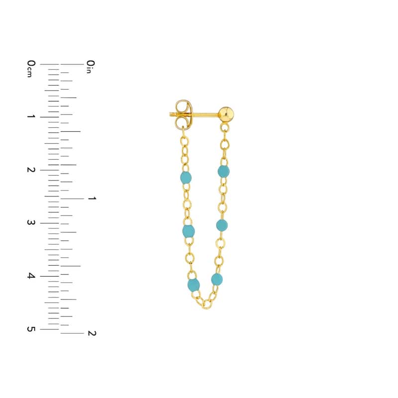 Curata 14k Yellow Gold Front To Back 6 Beads Blue Enamel Earrings