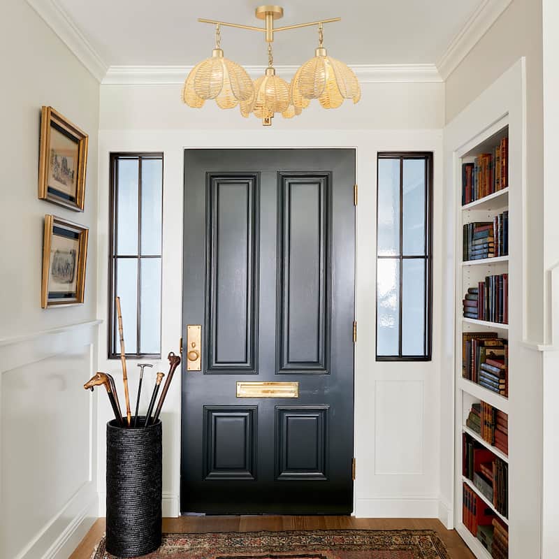 Cali 3-Light Rattan Floral Semi Flush Mount, Coastal Boho - Handwoven - 20 in. Wide - Beige - 20 in. Wide