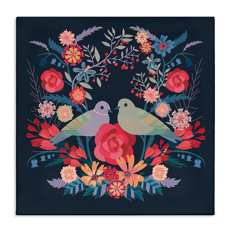 Stupell Symmetrical Birds & Flowers Canvas Wall Art Design By Verbrugge Watercolor - 36 x 36