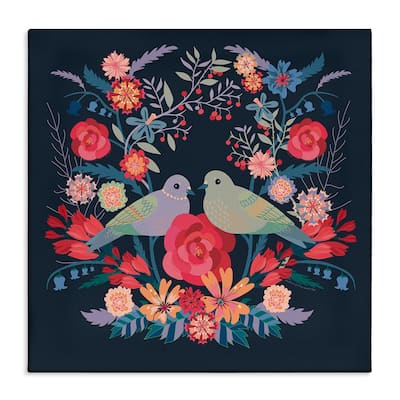 Stupell Symmetrical Birds & Flowers Canvas Wall Art Design By Verbrugge Watercolor