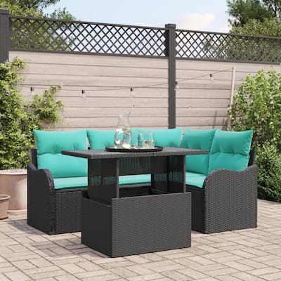 vidaXL 5 Piece Garden Sofa Set with Cushions Black Poly Rattan - 69.9×48.2×27.2